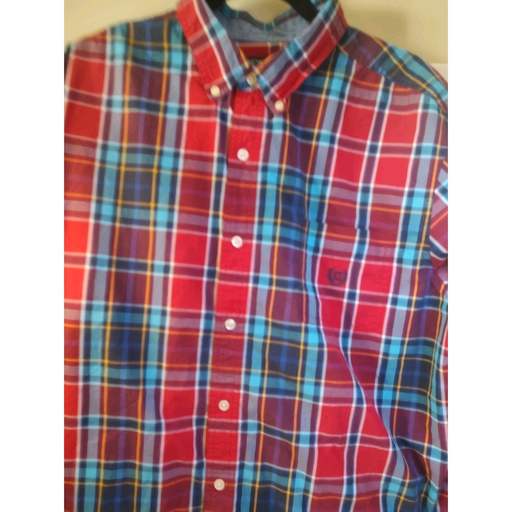 Chaps shirt mens size medium button down long sleeve plaid red classic fit